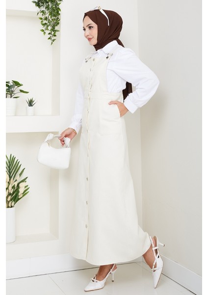 Boydan Düğmeli Gabardin Jile 1552 - Ekru indirimleri