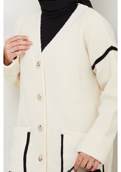 Ilge Düğmeli Triko Hırka 1597 - Ekru