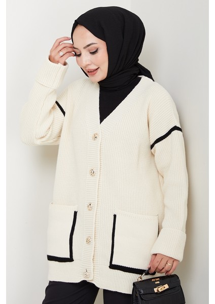 Ilge Düğmeli Triko Hırka 1597 - Ekru fiyatları