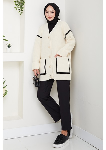 Ilge Düğmeli Triko Hırka 1597 - Ekru modelleri