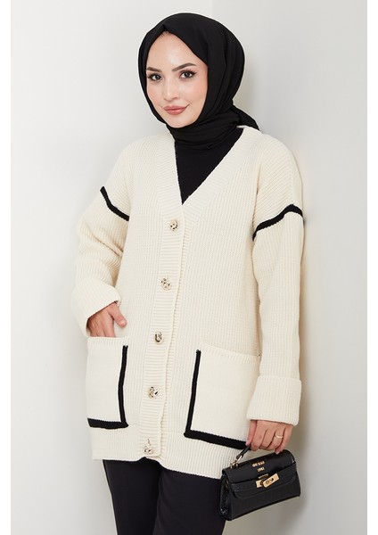 Ilge Düğmeli Triko Hırka 1597 - Ekru fırsatları
