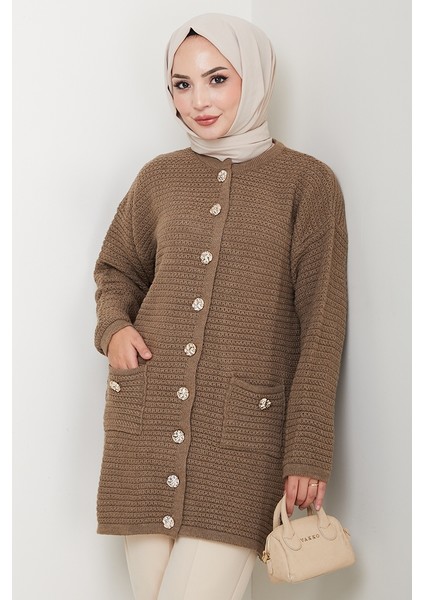 Lezgi Düğmeli Triko Hırka 1599 - Açık Kahve