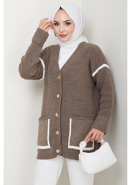 Ilge Düğmeli Triko Hırka 1597 - Açık Kahve modelleri