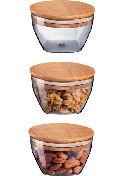 Florian 380ml Ahşap Kapaklı Saklama Kabı 3'lü fırsatları