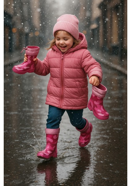 Arısan Su Geçirmez Kaydırmaz Taban Erkek Kız Unisex Kürklü Çocuk Yağmur Çizmesi Kar Botu AI100