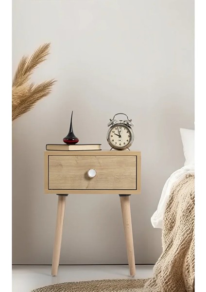 Flora Eva Çekmeceli Komodin Meşe| Beyaz