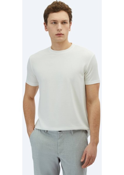 Ekru Düz Bisiklet Yaka T-Shirt indirimleri