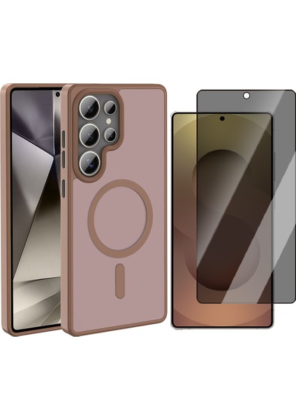 Galaxy S25 Ultra Kılıf Magsafe Şarj Özellikli Mat Arka Yüzey Zore Sio Kapak+ Parmak İzi Okumalı Privacy Hayalet Ekran Koruyucu