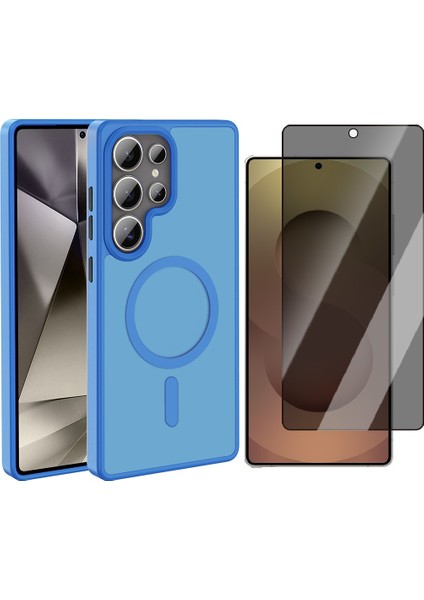 Galaxy S25 Ultra Kılıf Magsafe Şarj Özellikli Mat Arka Yüzey Zore Sio Kapak+ Parmak İzi Okumalı Privacy Hayalet Ekran Koruyucu