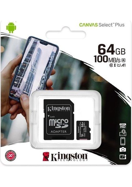 64 GB Kıngston Canvas Select Plus Mıcro Sd Card CL10 SDCS2/64GB