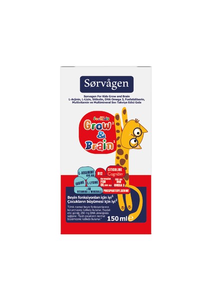 Grow&brain L-Arjinin, Sitikolin, Fosfatidilserin, Dha Omega 3, B12, L- Lizin, Multi Vitamin&mineral Sıvı 150 ml fiyatları