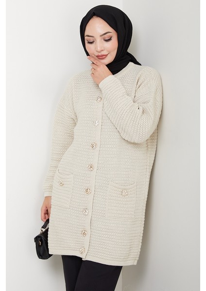 Lezgi Düğmeli Triko Hırka 1599 - Bej