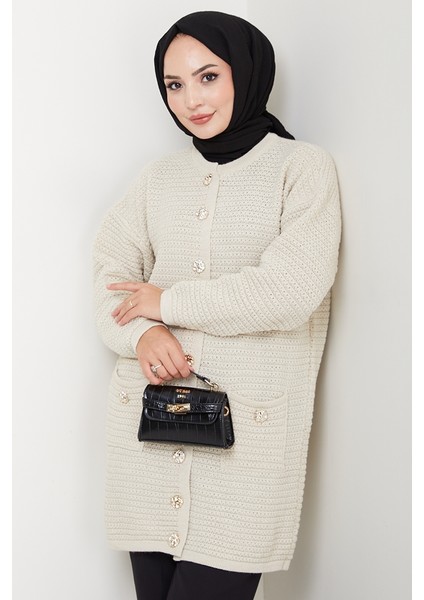 Lezgi Düğmeli Triko Hırka 1599 - Bej modelleri