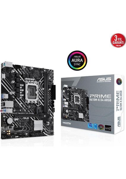 Asus Prıme H610M-K D4 Argb Ddr4 3200MHZ 1xhdmı 1xm.2 USB 3.2 Matx 1700P (12. / 13. ve 14. Nesil Işlemci Uyumlu)