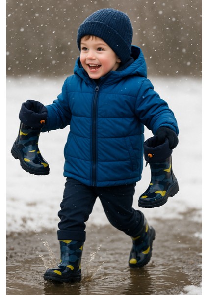 Arısan Su Geçirmez Kaydırmaz Taban Erkek Kız Unisex Kürklü Çocuk Yağmur Çizmesi Kar Botu AI100