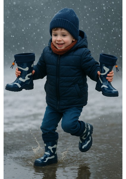 Arısan Su Geçirmez Kaydırmaz Taban Erkek Kız Unisex Kürklü Çocuk Yağmur Çizmesi Kar Botu AI100