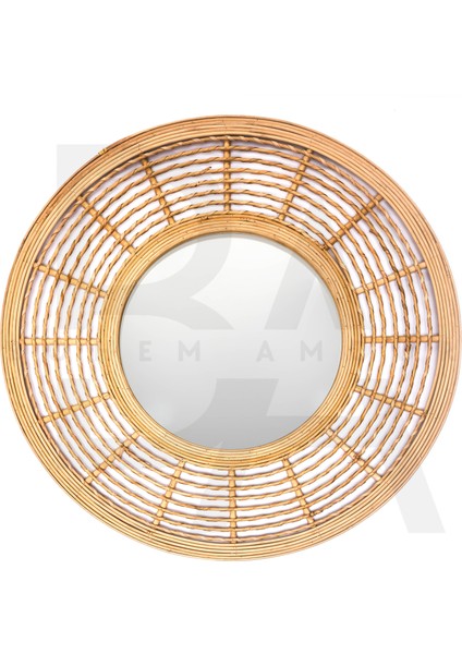 Yuvarlak Dairesel Akış Formlu Bambu Rattan Ayna