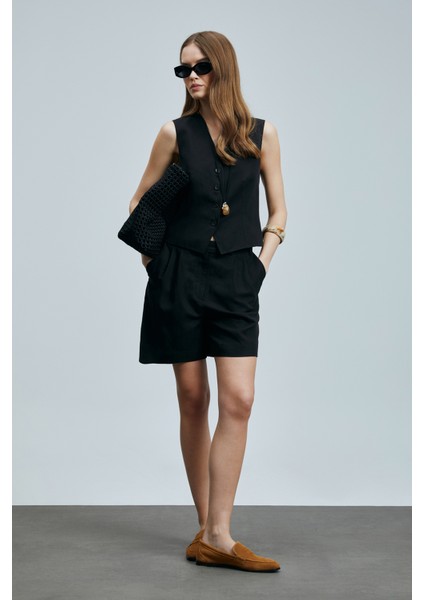 Bloom Kadın Lyocell Karışımlı Keten Yelek Siyah