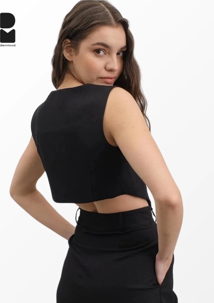 Siyah Casual Crop Yelek fiyatları