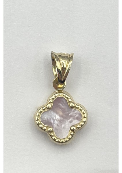 14 Ayar Altın Pembe Sedefli Taşlı Yonca Kolye Ucu fiyatları