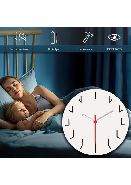 Iskandinav Duvar Saati - Sessiz Çalışan - Modern Ev Dekoru Minimalist Mutfak-Yatak-Oturma Odası ( Kırılmaz)