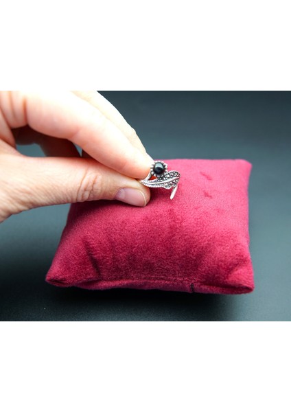 925 Ayar Kadın Gümüş Oltu Taşı Yaprak Yüzük SY00028 fiyatları