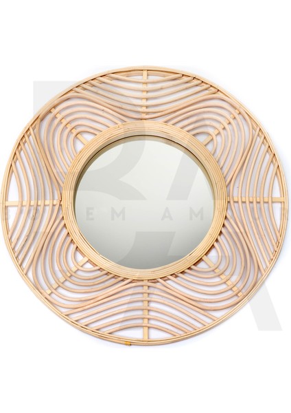 Yuvarlak Dalga Form Bambu Rattan Ayna