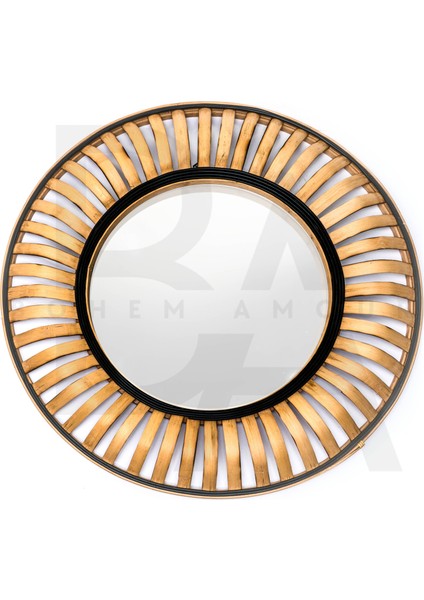 Yuvarlak Siyah Kenarlı Bambu Rattan Ayna