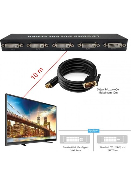 DVI 4 Port Splitter 1 Giriş 4 Çıkış Dvı Çoklayıcı Splitter indirimleri