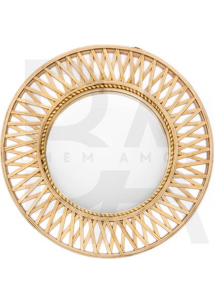 Yuvarlak Zikzak Desenli Bambu Ayna
