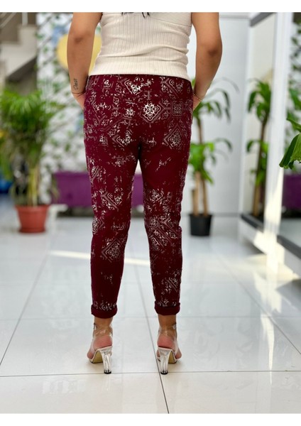 A14502 Italyan Coton Pantolon Bordo-Silver modelleri