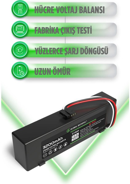 Viomi V2 Pro Uyumlu Akıllı Robot Süpürge Bataryası 14.4V 3200mAh Li-ion Pil (Orijinal Kapasite) modelleri