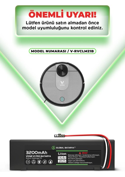 Viomi V2 Pro Uyumlu Akıllı Robot Süpürge Bataryası 14.4V 3200mAh Li-ion Pil (Orijinal Kapasite) indirimleri