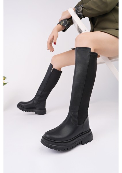 Nerox Kalın Taban Streç Detaylı Fermuarlı Kadın Çizme indirimleri