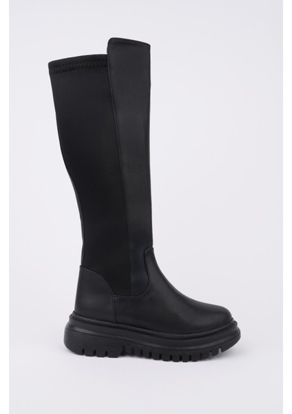 Nerox Kalın Taban Streç Detaylı Fermuarlı Kadın Çizme