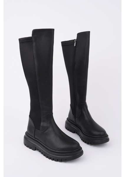 Nerox Kalın Taban Streç Detaylı Fermuarlı Kadın Çizme