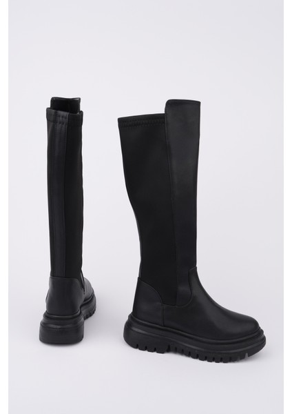 Nerox Kalın Taban Streç Detaylı Fermuarlı Kadın Çizme