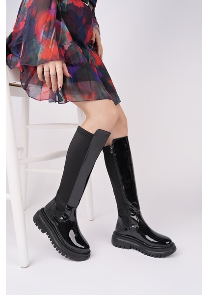 Nerox Kalın Taban Streç Detaylı Fermuarlı Kadın Çizme fırsatları