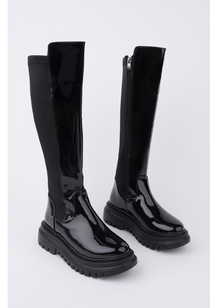 Nerox Kalın Taban Streç Detaylı Fermuarlı Kadın Çizme