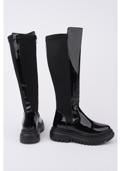 Nerox Kalın Taban Streç Detaylı Fermuarlı Kadın Çizme