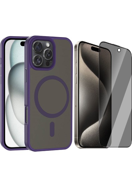 Apple iPhone 16 Pro Kılıf M-safe Şarj Özellikli Mat Arka Yüzey Zore Sio Kapak + Hayalet Ekran Koruyucu