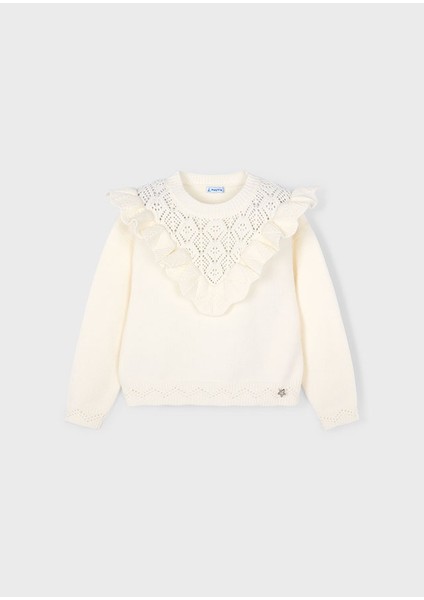 Kız Çocuk Örme Kazak | Krem Renk, Fırfır Detaylı (4-10 Yaş) fiyatları