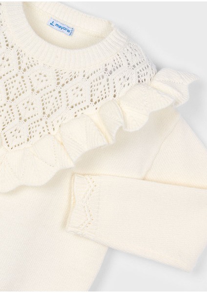 Kız Çocuk Örme Kazak | Krem Renk, Fırfır Detaylı (4-10 Yaş) fırsatları