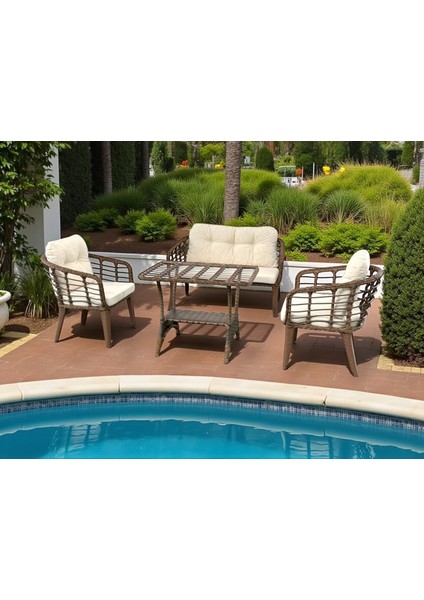 Kartepe 2 1 1 Rattan Bahçe Balkon Takımı,kahve Örgü/krem Kumaş fırsatları