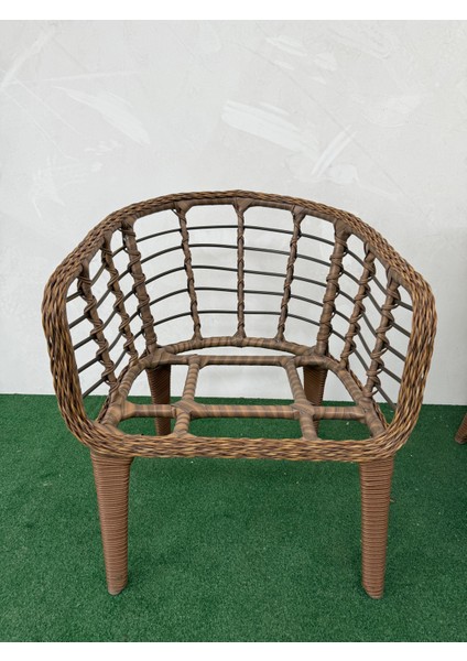 Kartepe 2 1 1 Rattan Bahçe Balkon Takımı,kahve Örgü/krem Kumaş