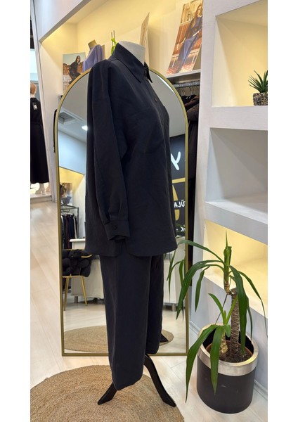 1021 Kendinden Çizgili Pantolonlu Takım - Siyah fiyatları