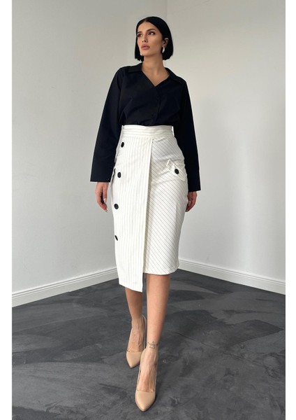 Çizgili Poliviskon Etek