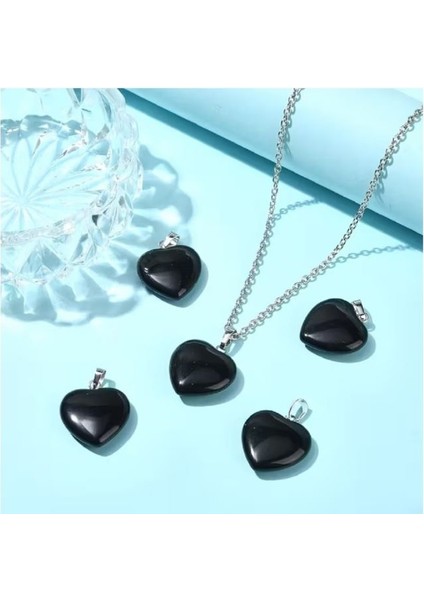 ( 5 x Adet ) 1 Set Black Heart Doğal Taş Siyah Kalp Takı&bileklik&küpe&kolye Ucu