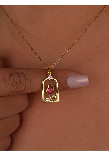 Kırmızı Gül Resim Tablosu Çelik Gold Kolye Minimalist Hediyelik Günlük Kolye Zirkon Taş fırsatları