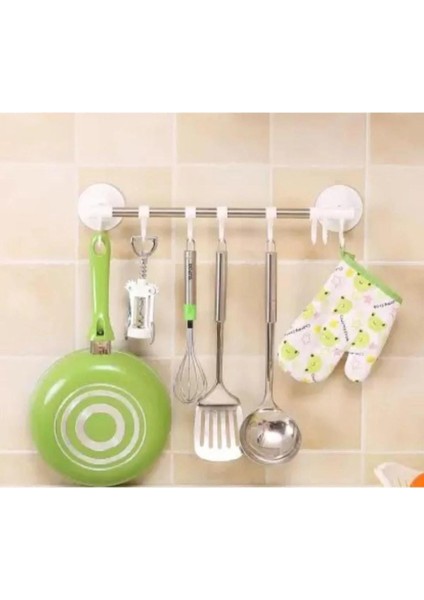 Yeni Nesil Ekstra Güçlü Vantuzlu 8 Kancalı Sıvıya Dayanıklı Banyo - Mutfak Askısı